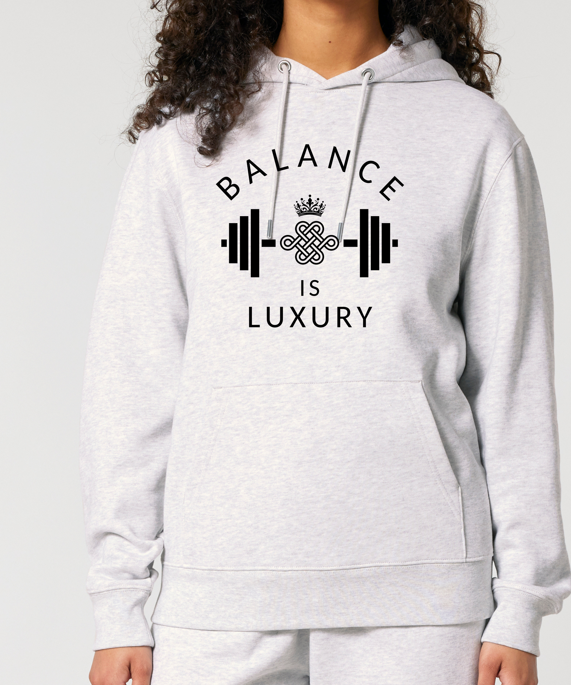 Unisex Hoodie "Balance is Luxury" Cool Heather Grey