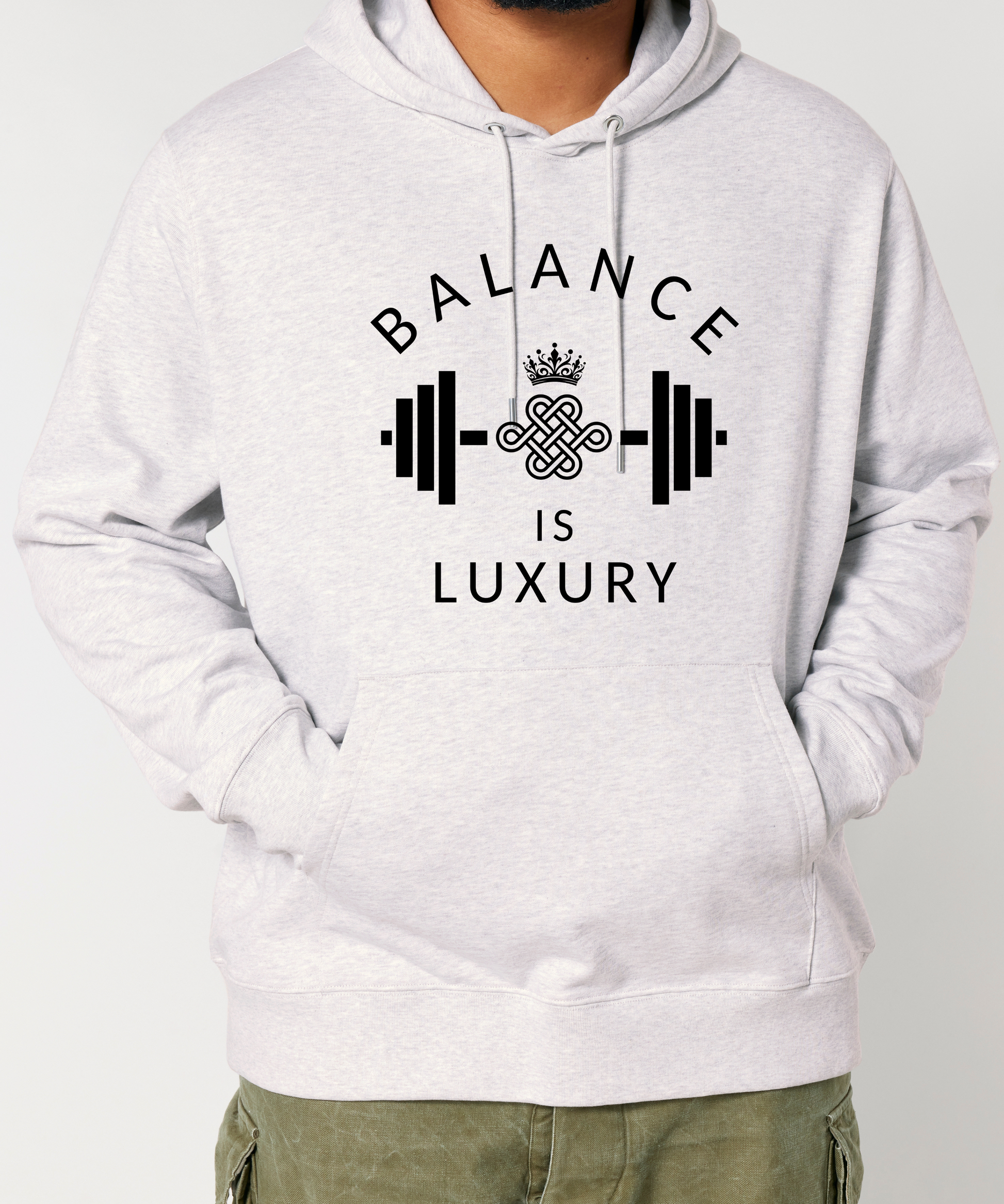 Unisex Hoodie "Balance is Luxury" Cool Heather Grey